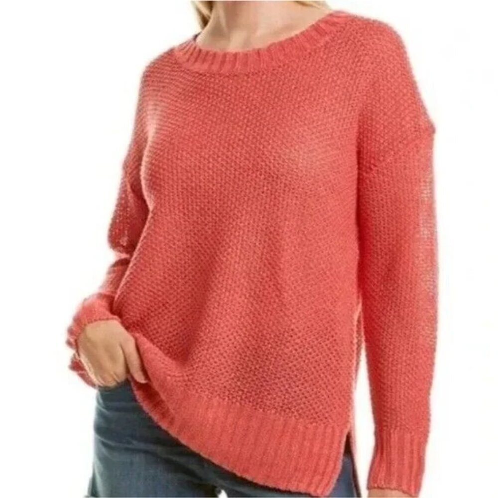 J. Crew | Coral 100% Linen Open Knit Crewneck Pullover Sweater S